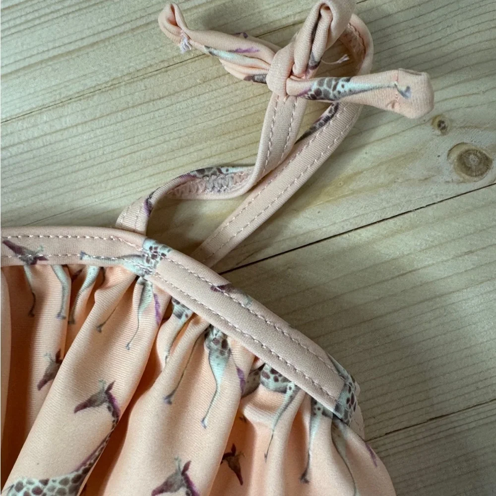 Boutique Giraffe Swimsuit Girls 3T Ruffle One Piece Neutral Safari Beach Cute